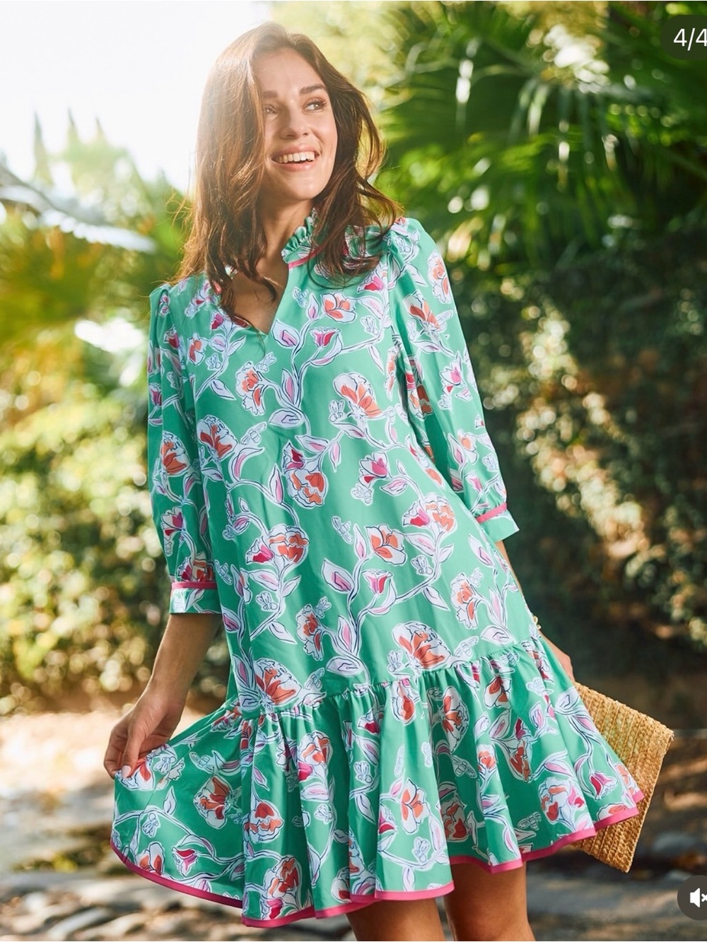 Mary Square Naomi Pretty Petals Green Floral Ruffle Mini Dress 2X NWT